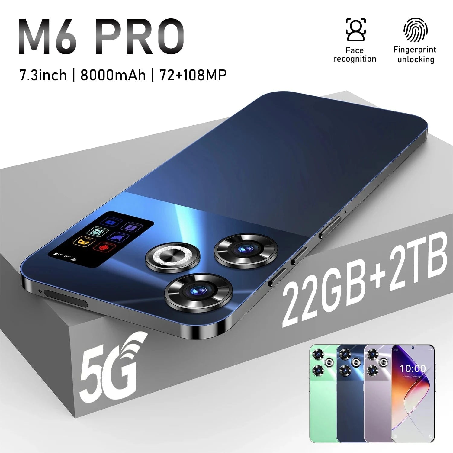 Cadeau showroom smartphone Smartphone M6 RRO 7.3, 22GB 2TB  Android 14