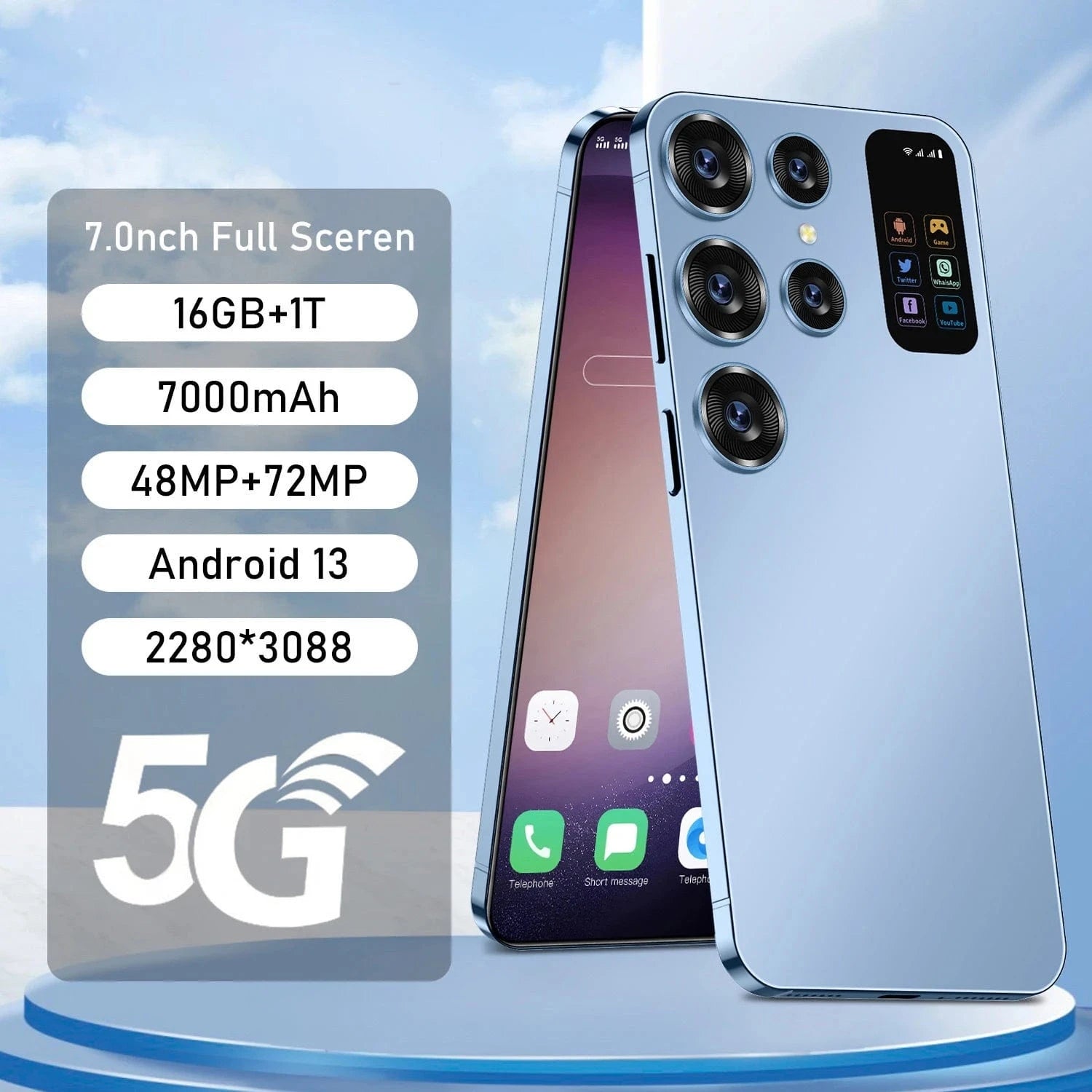 Cadeau showroom smartphone Ultra Smartphone, 7.0 inch, 16GB+512GB, Global Edition