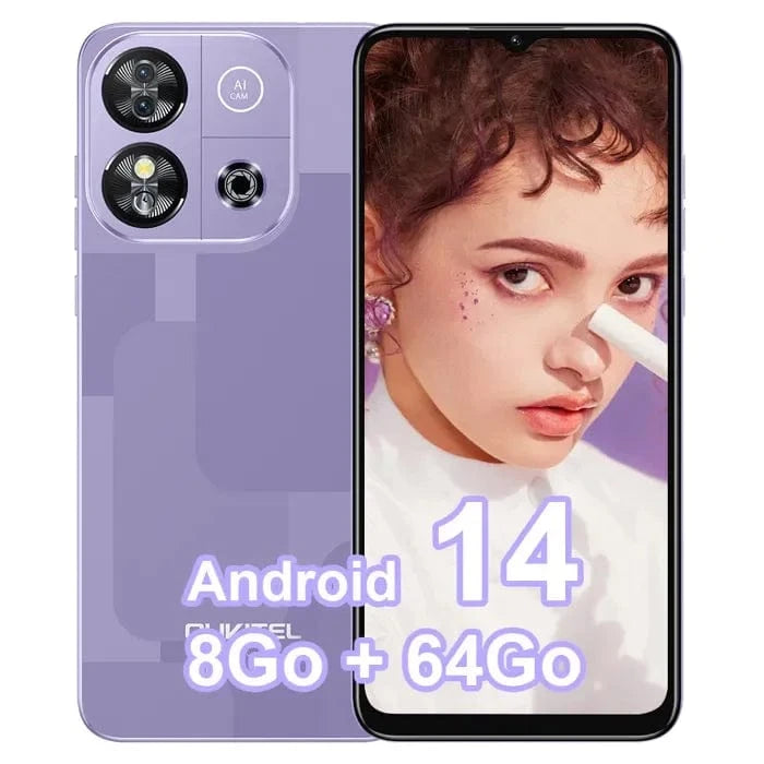 Cadeau showroom smartphone Violet Smartphone 4G OUKITEL C57S Android 14 8 Go + 64 Go