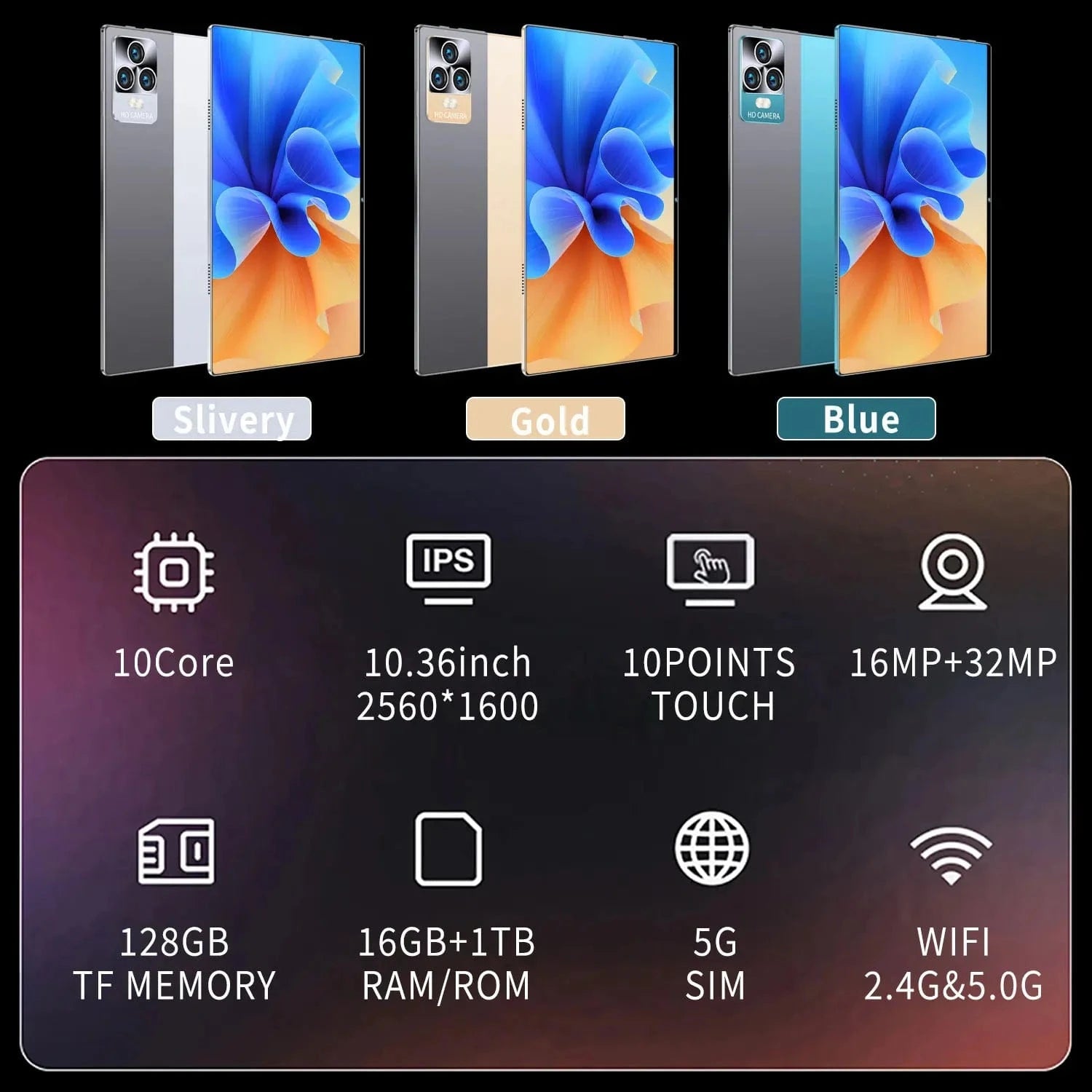 Cadeau showroom Tablette Tablette 5G Android 13.0  12 Go de RAM 256 Go de ROM