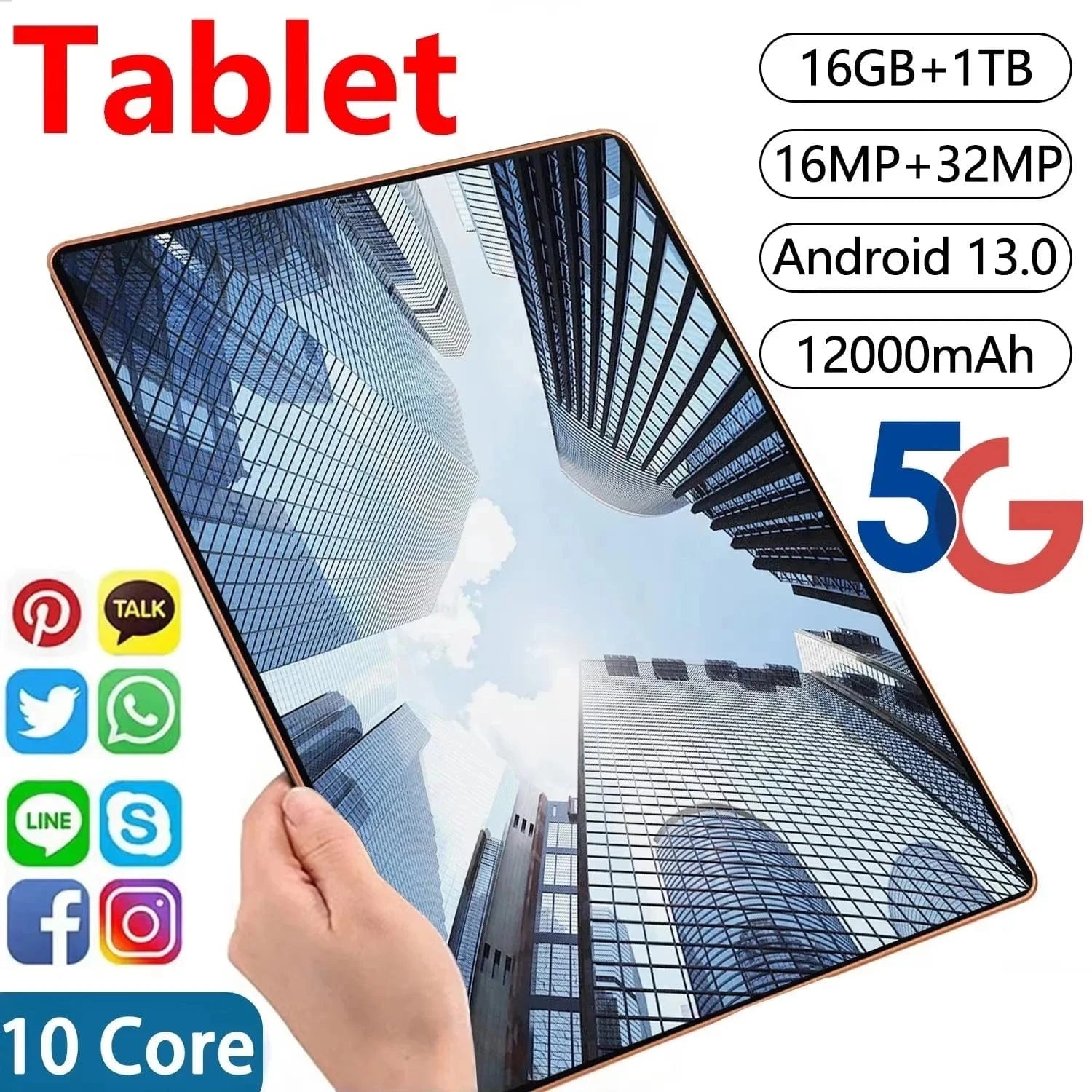 Cadeau showroom Tablette Tablette 5G Android 13.0  12 Go de RAM 256 Go de ROM