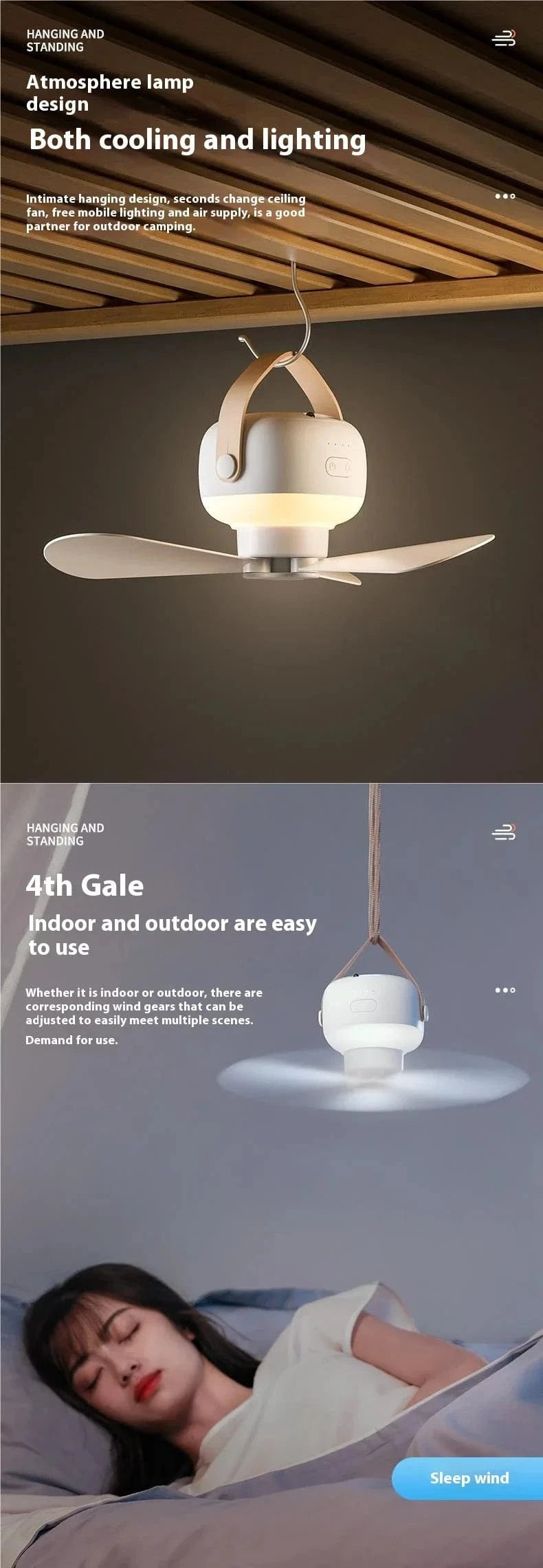 Cadeau showroom ventilateurs Blanc - batterie 7200mah Ventilateur de plafond portable rechargeable à LED