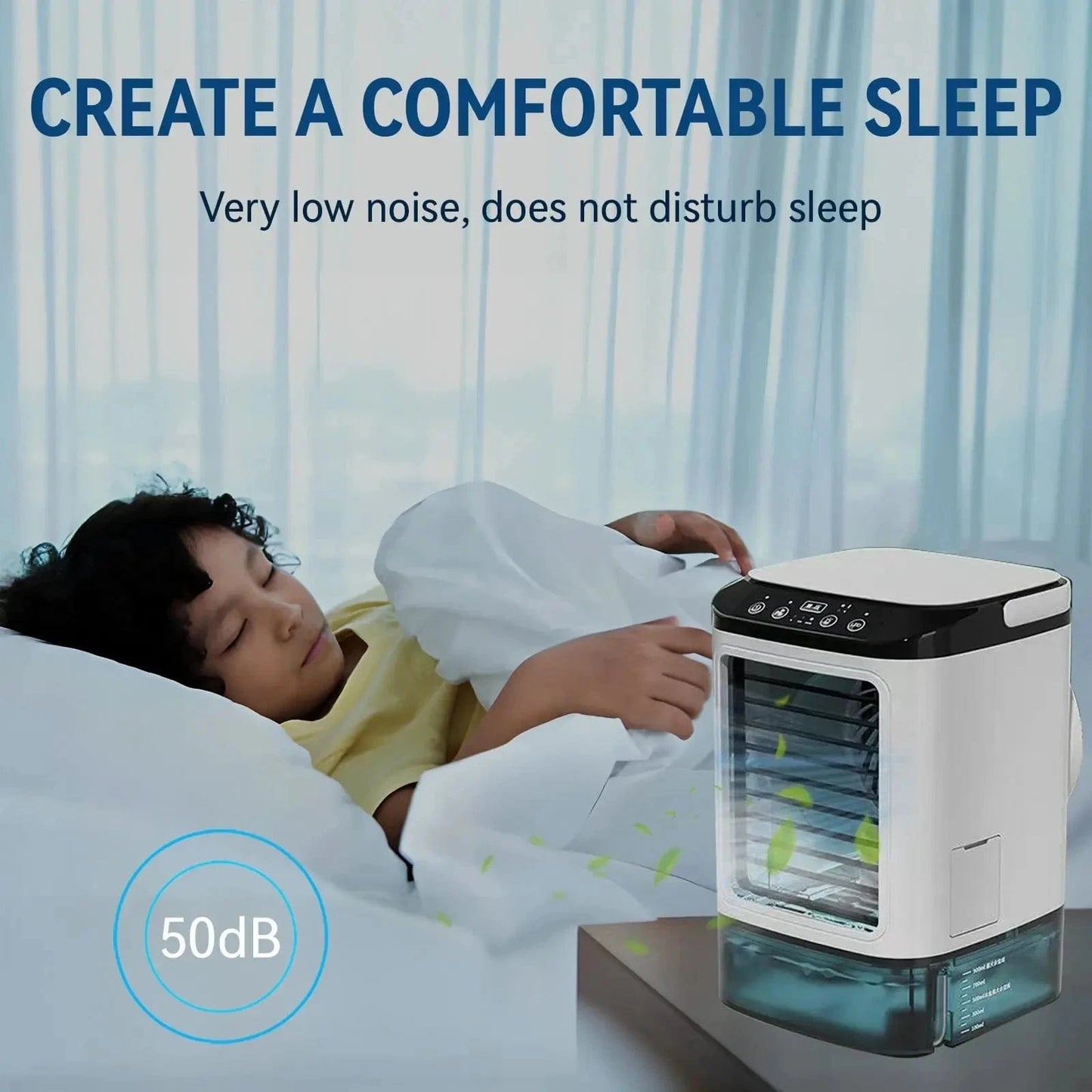 Cadeau showroom ventilateurs Blanc Mini refroidisseur d’air avec humidificateur – Silencieux et puissant