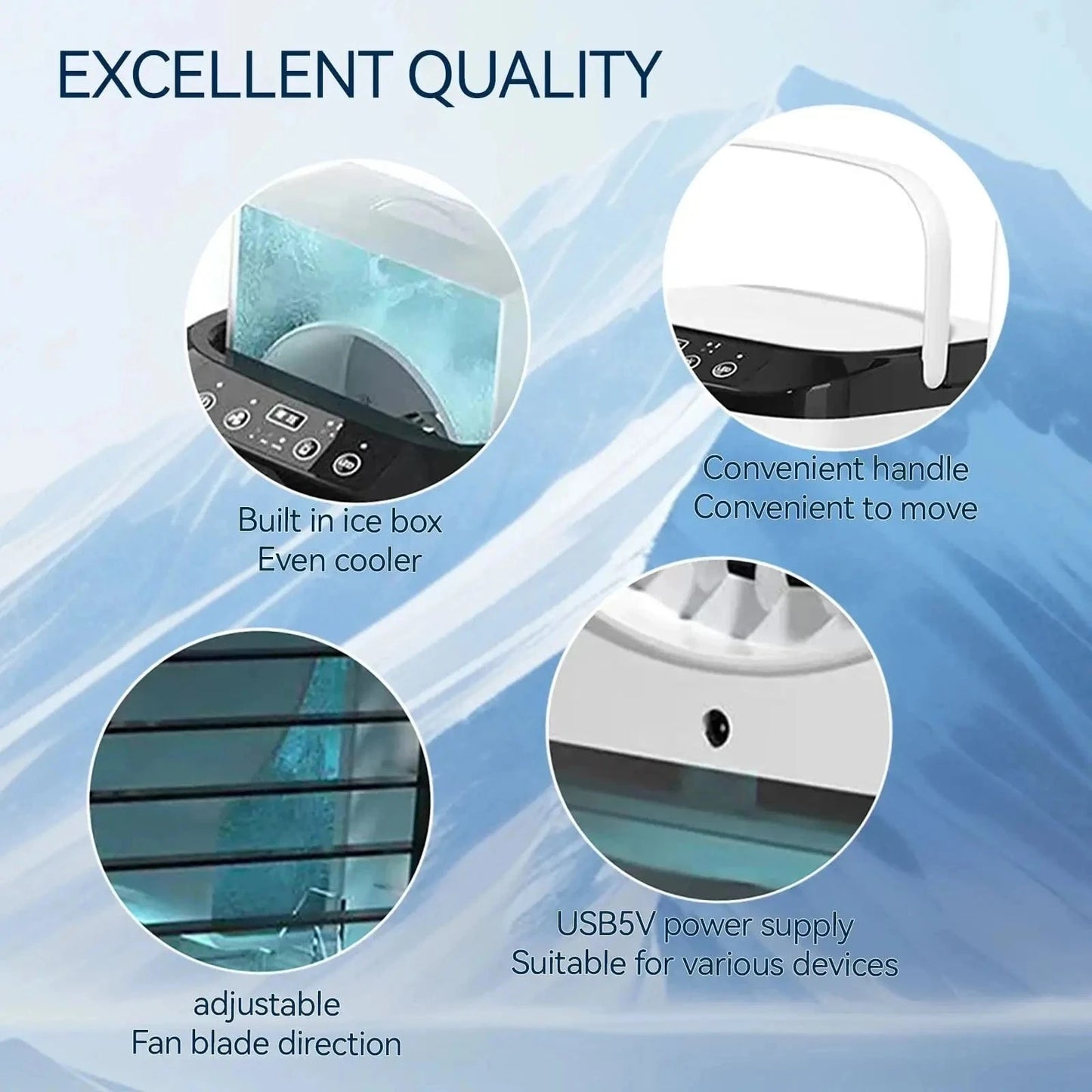 Cadeau showroom ventilateurs Blanc Mini refroidisseur d’air avec humidificateur – Silencieux et puissant