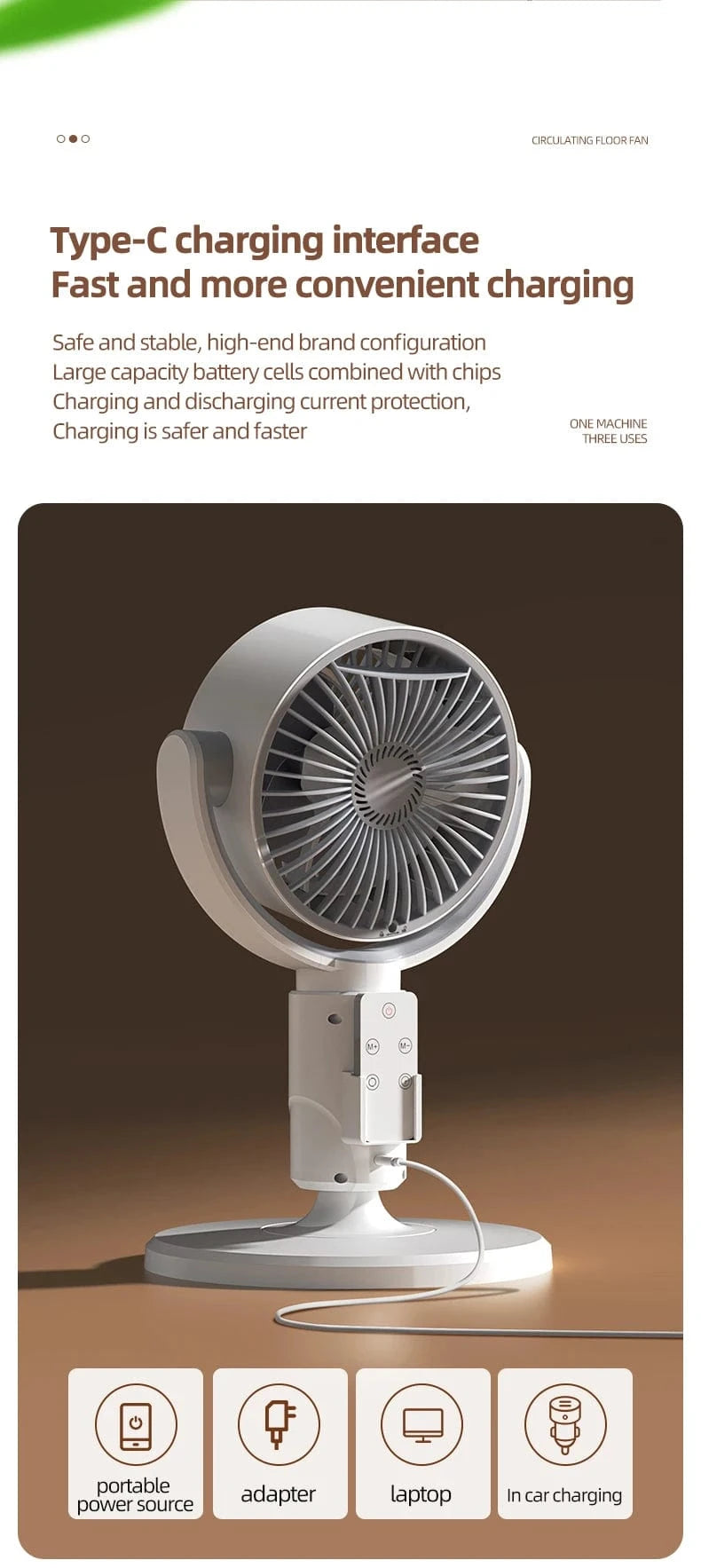 Cadeau showroom ventilateurs Blanc rechargeable Ventilateur à turbine sur pied