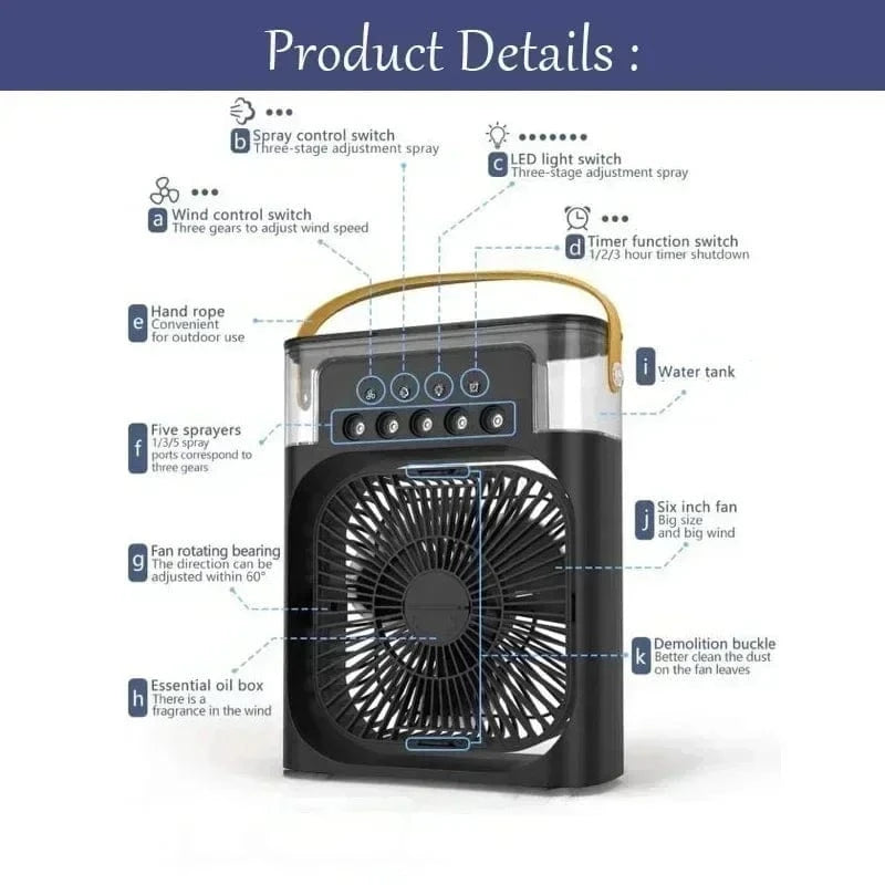Cadeau showroom ventilateurs Mini refroidisseur d'air avec LED & humidificateur intégré