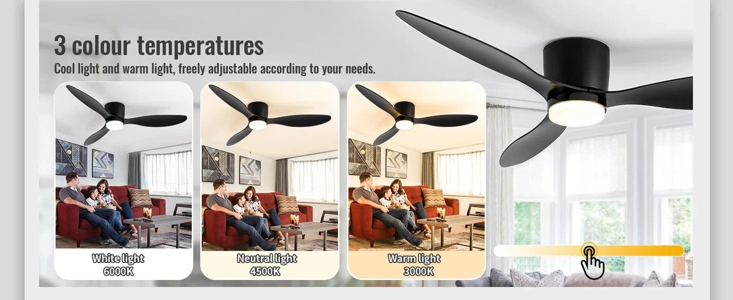 Cadeau showroom ventilateurs Ventilateur de plafond bas avec LED et télécommande 132 x 22 cm