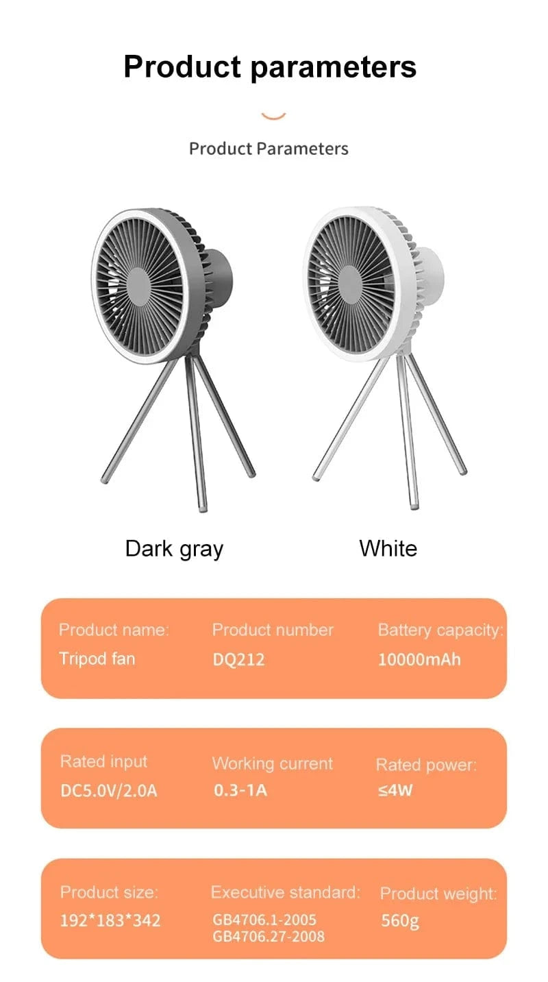 Cadeau showroom ventilateurs Ventilateur portable 10 000 mAh, éclairage LED
