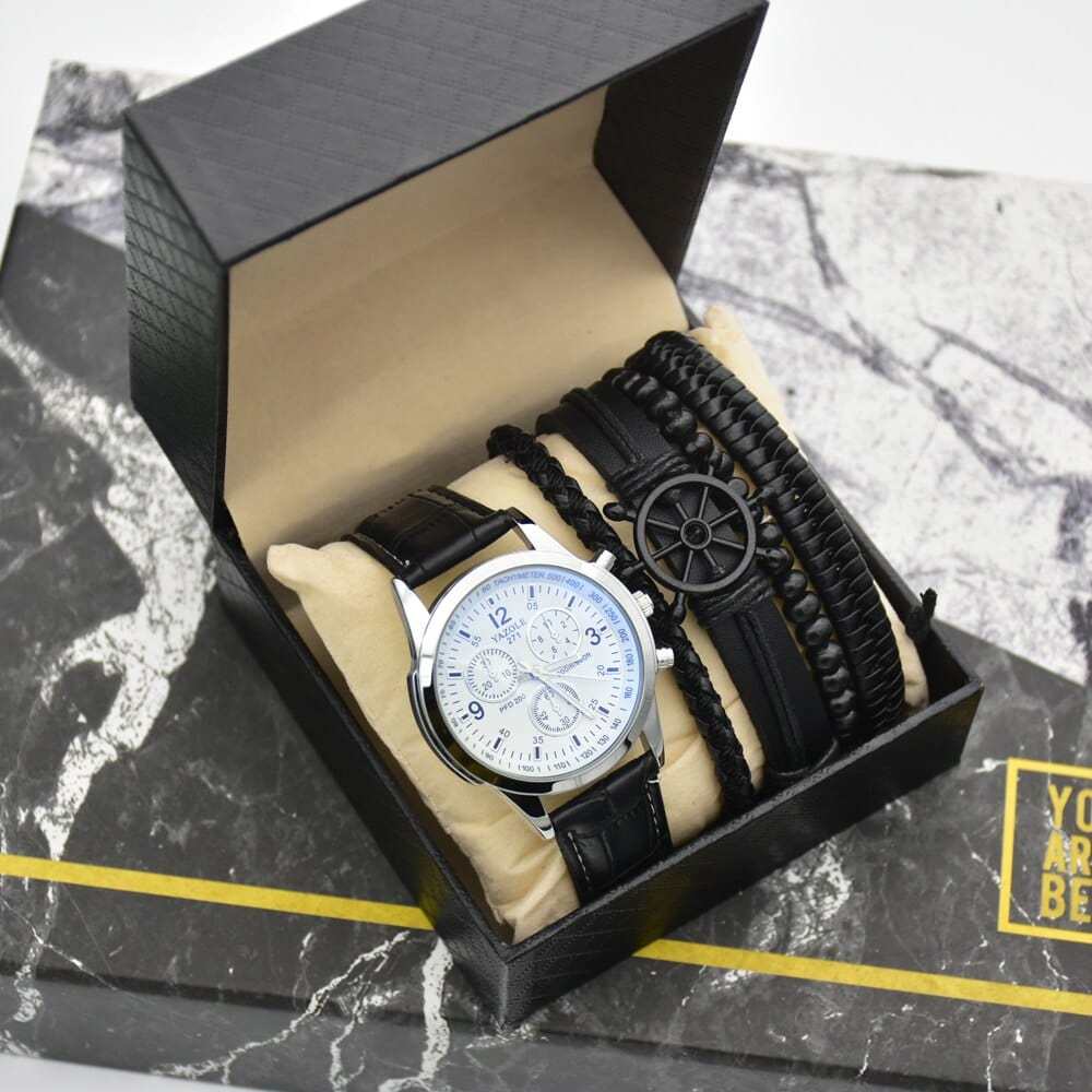 Cadeau showroom Blanc Coffret homme bracelets et montre