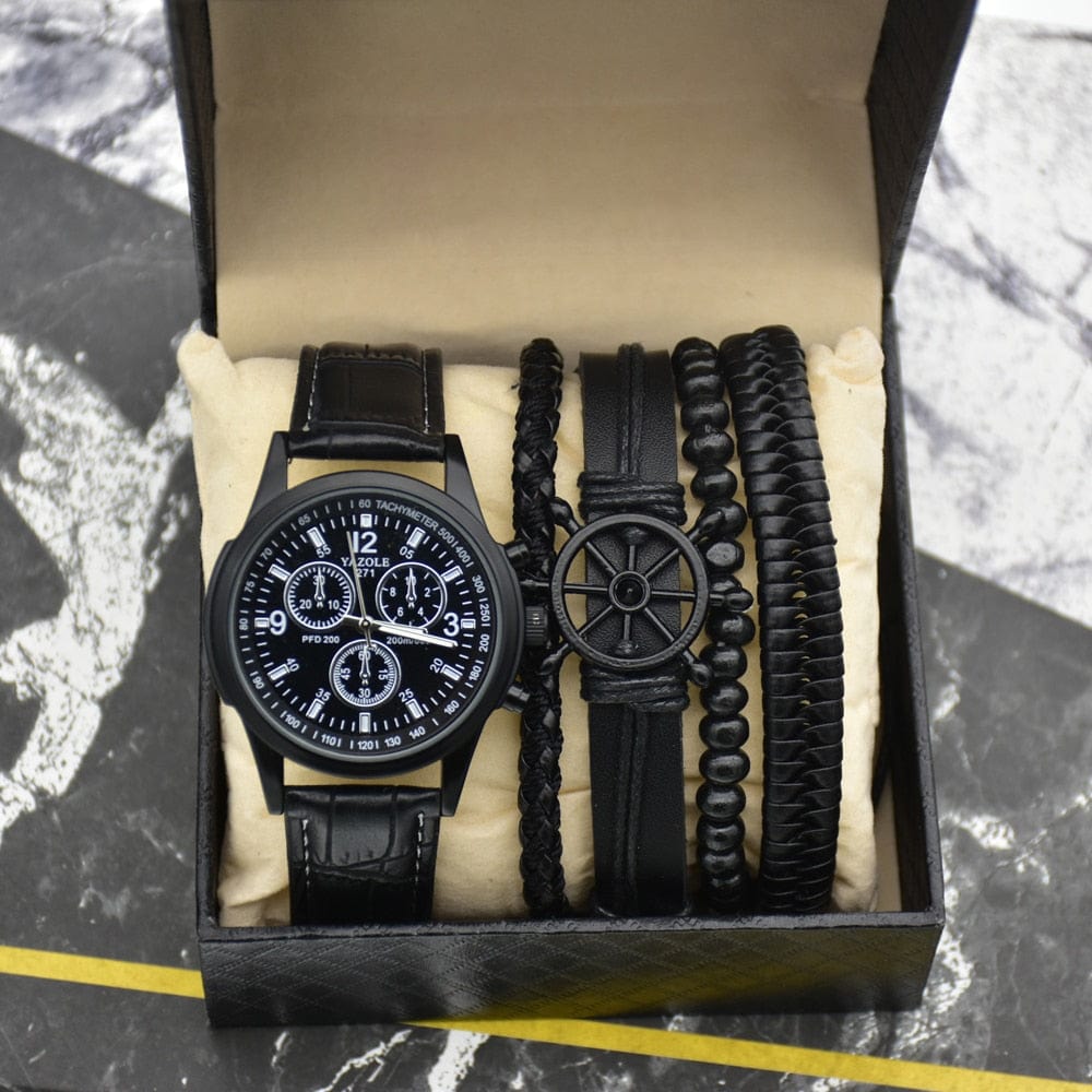 Cadeau showroom Noir Coffret homme bracelets et montre