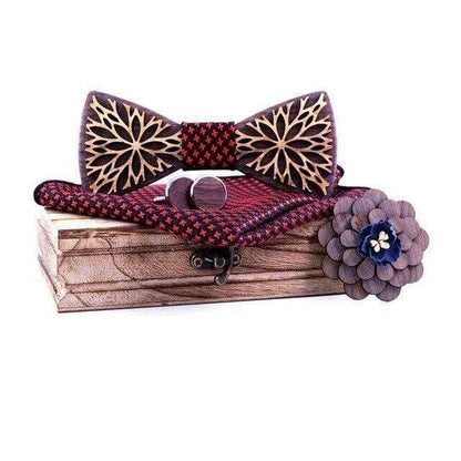 lasanderss Noeud papillon Rouge Double couche en bois nœud hommes