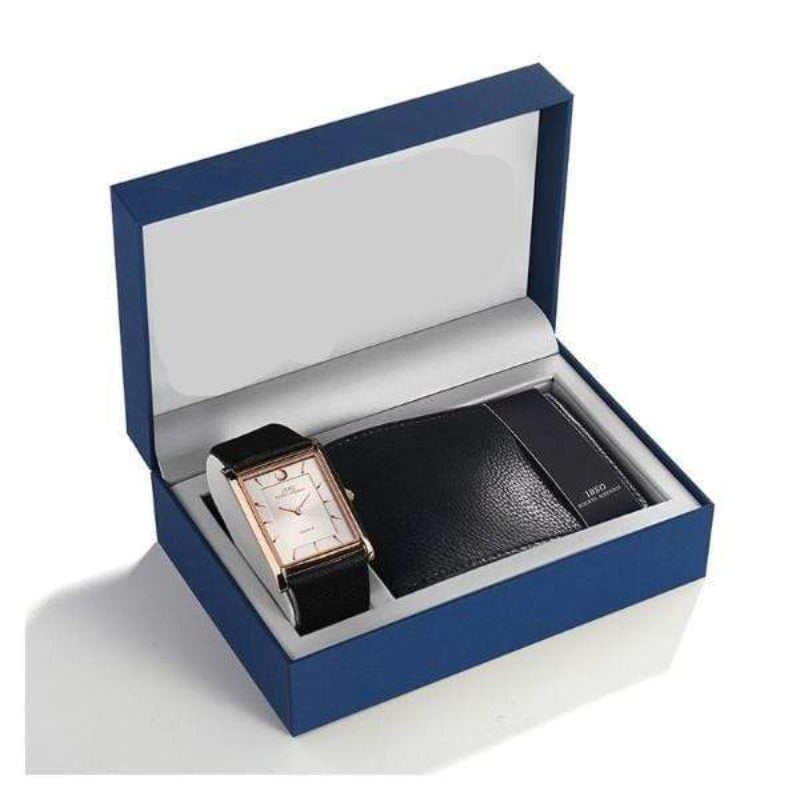 Montre femme coffret a montre Montre Quartz 7 MM Ultra-mince Rectangle cadran et portefeuille avec boîte