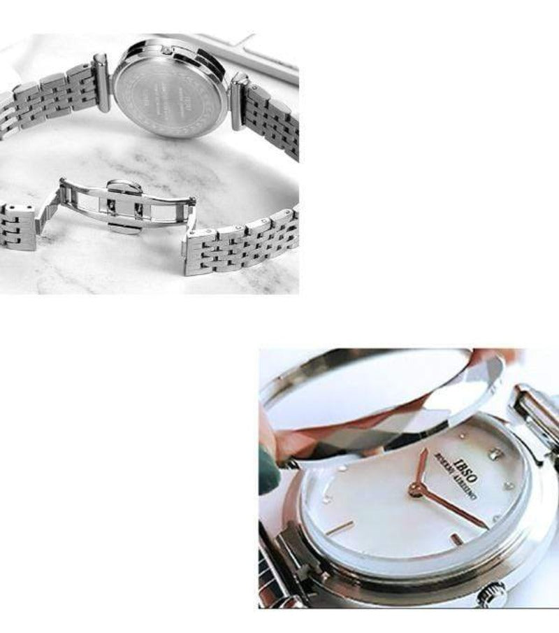 Montre femme Ensemble bijoux Femme Montre-bracelet en acier inoxydable argenté de mode élégante