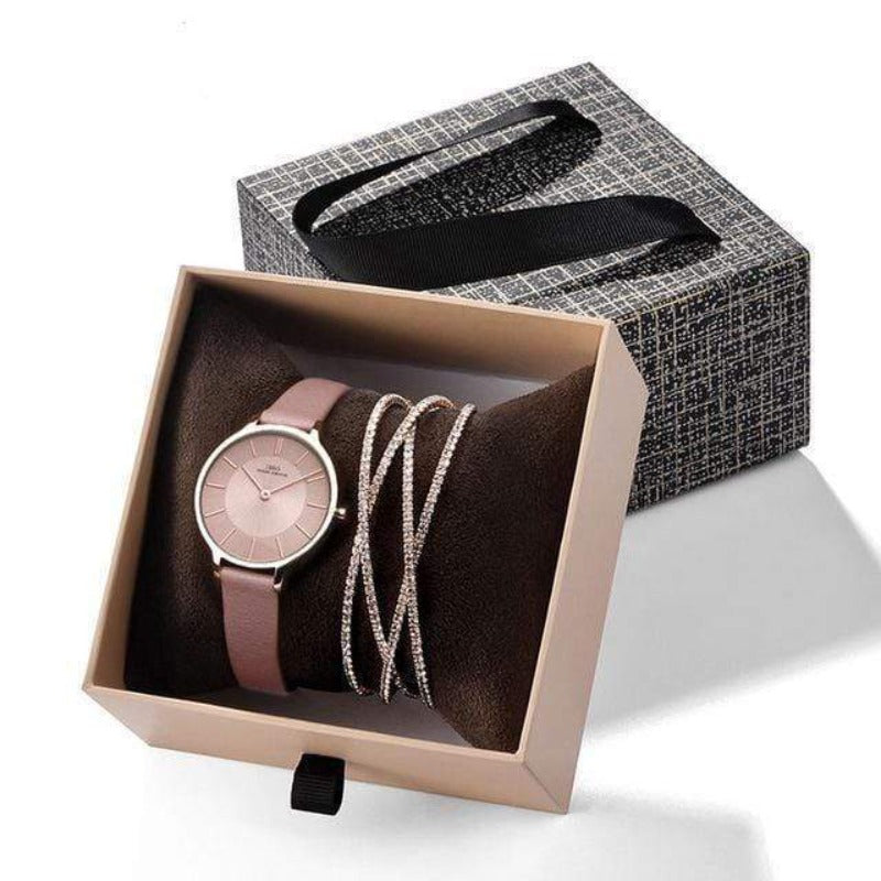 Montre femme montre-Bracelet 6608 Marron Montre-Bracelet bijoux ensemble cadeau pour femmes