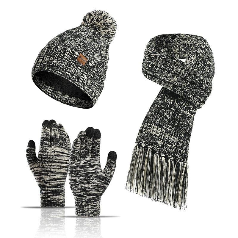 Showroom-Cadeau 3piece black / One Size Echarpe, bonnet et gants en laine