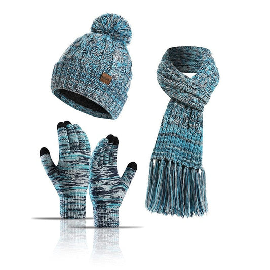 Showroom-Cadeau 3piece blue / One Size Echarpe, bonnet et gants en laine