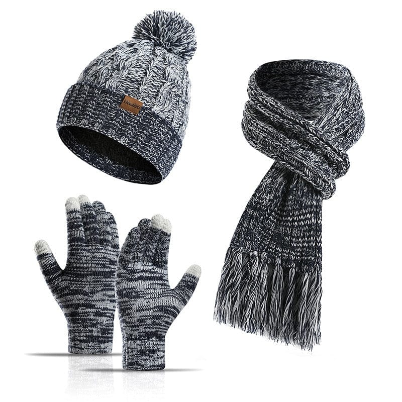 Showroom-Cadeau 3piece gray / One Size Echarpe, bonnet et gants en laine