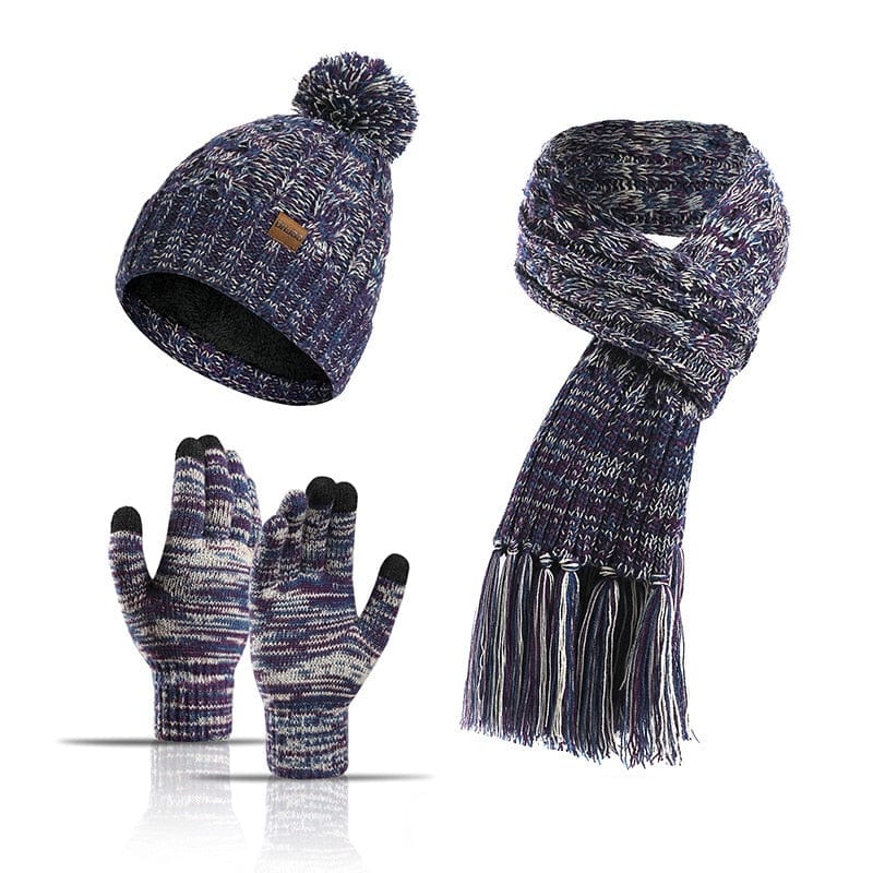 Showroom-Cadeau 3piece purple / One Size Echarpe, bonnet et gants en laine