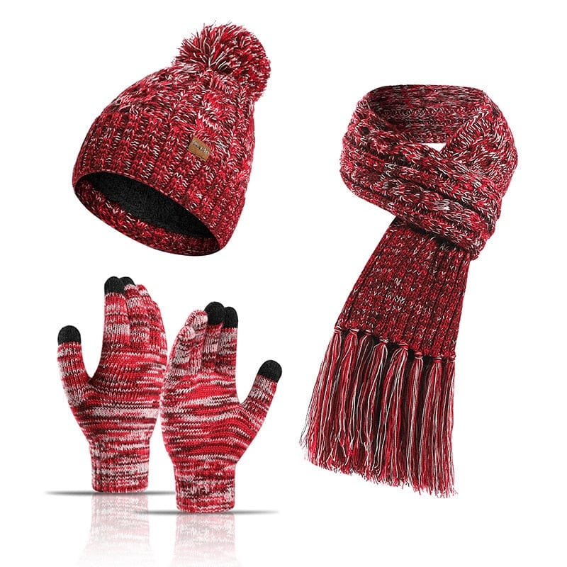 Showroom-Cadeau 3piece red / One Size Echarpe, bonnet et gants en laine
