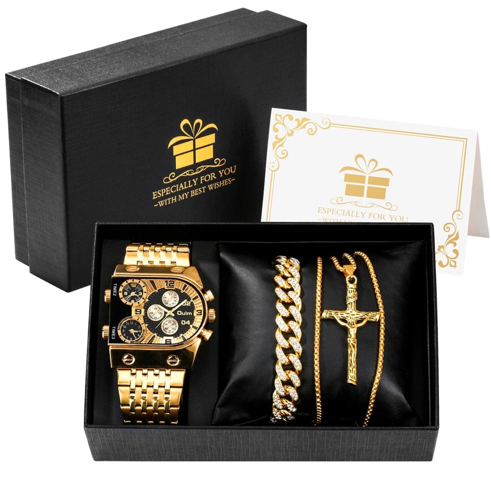 Showroom-Cadeau Coffret 1 Ensemble montre-Bracelet en Quartz doré et collier