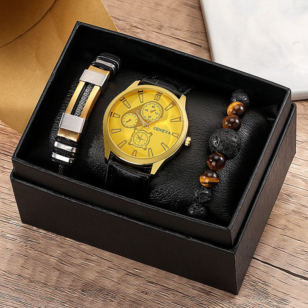 Showroom-Cadeau Coffret 3 Coffret cadeau montre-Bracelet en cuir pour homme
