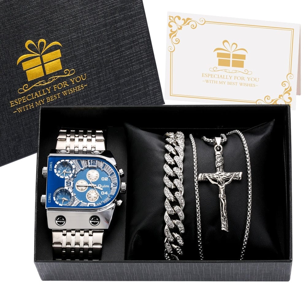 Showroom-Cadeau Coffret 3 Ensemble montre-Bracelet en Quartz doré et collier