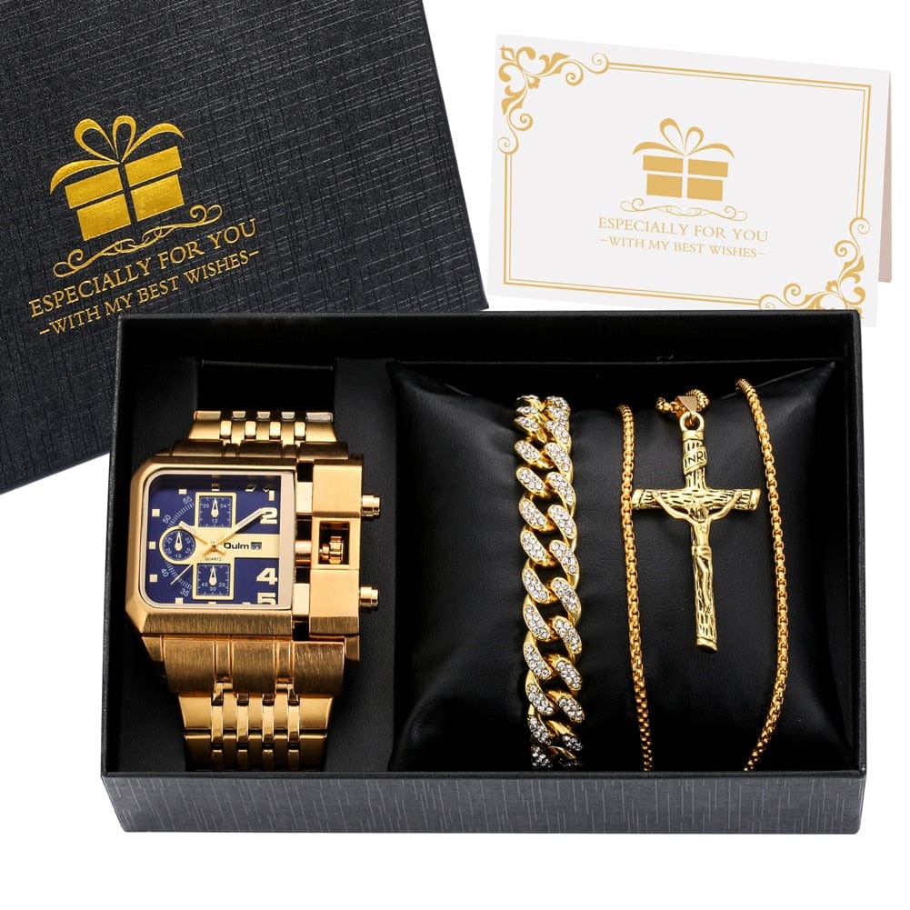 Showroom-Cadeau Coffret 4 Ensemble montre-Bracelet en Quartz doré et collier