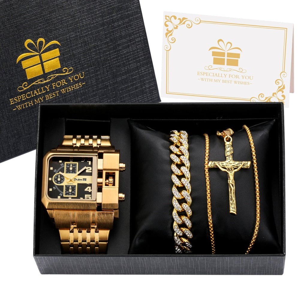 Showroom-Cadeau Coffret 5 Ensemble montre-Bracelet en Quartz doré et collier