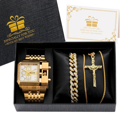 Showroom-Cadeau Coffret 6 Ensemble montre-Bracelet en Quartz doré et collier