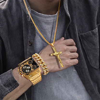 Showroom-Cadeau Ensemble montre-Bracelet en Quartz doré et collier