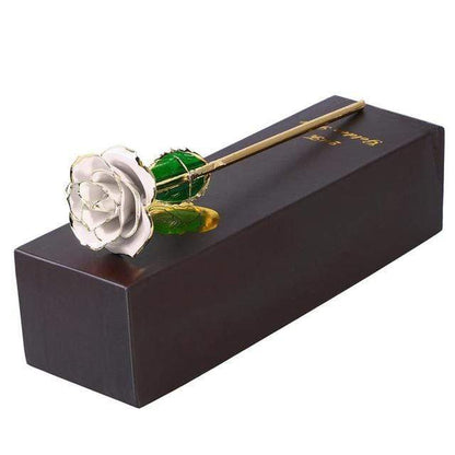 Showroom-Cadeau Fleur Rose Blanc Fleur Rose en métal plaquée dore avec boîte