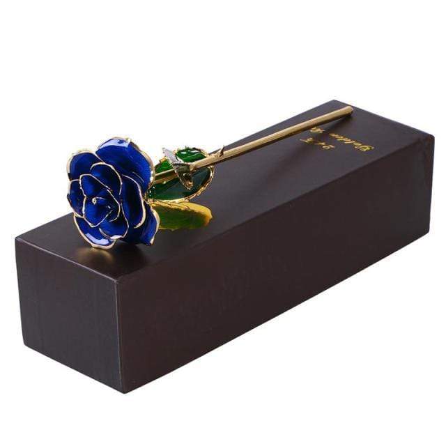 Showroom-Cadeau Fleur Rose Bleu Fleur Rose en métal plaquée dore avec boîte