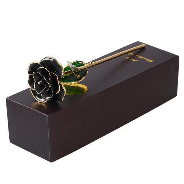 Showroom-Cadeau Fleur Rose Noir Fleur Rose en métal plaquée dore avec boîte