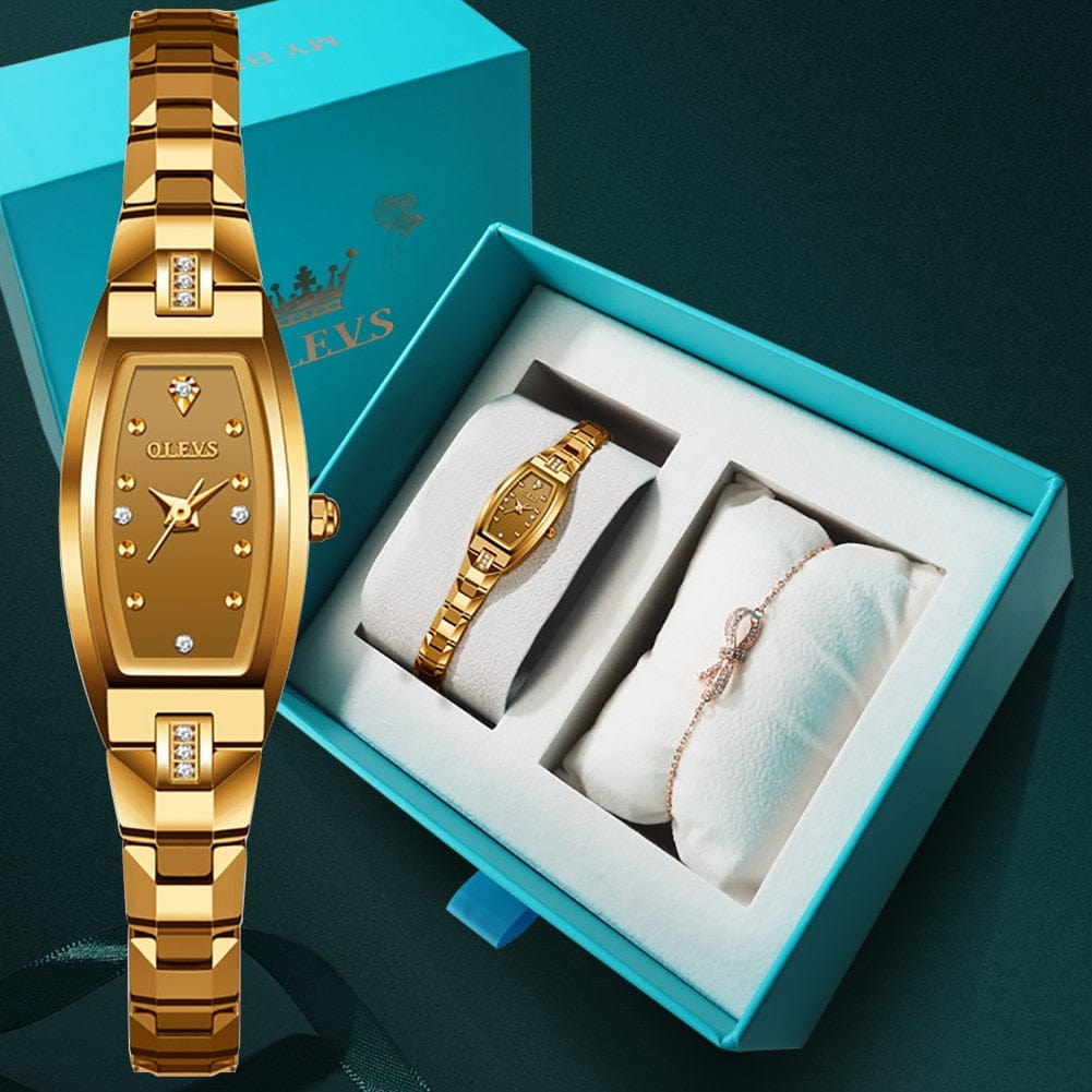 Showroom-Cadeau Montre luxe dorée étanche en acier inoxydable
