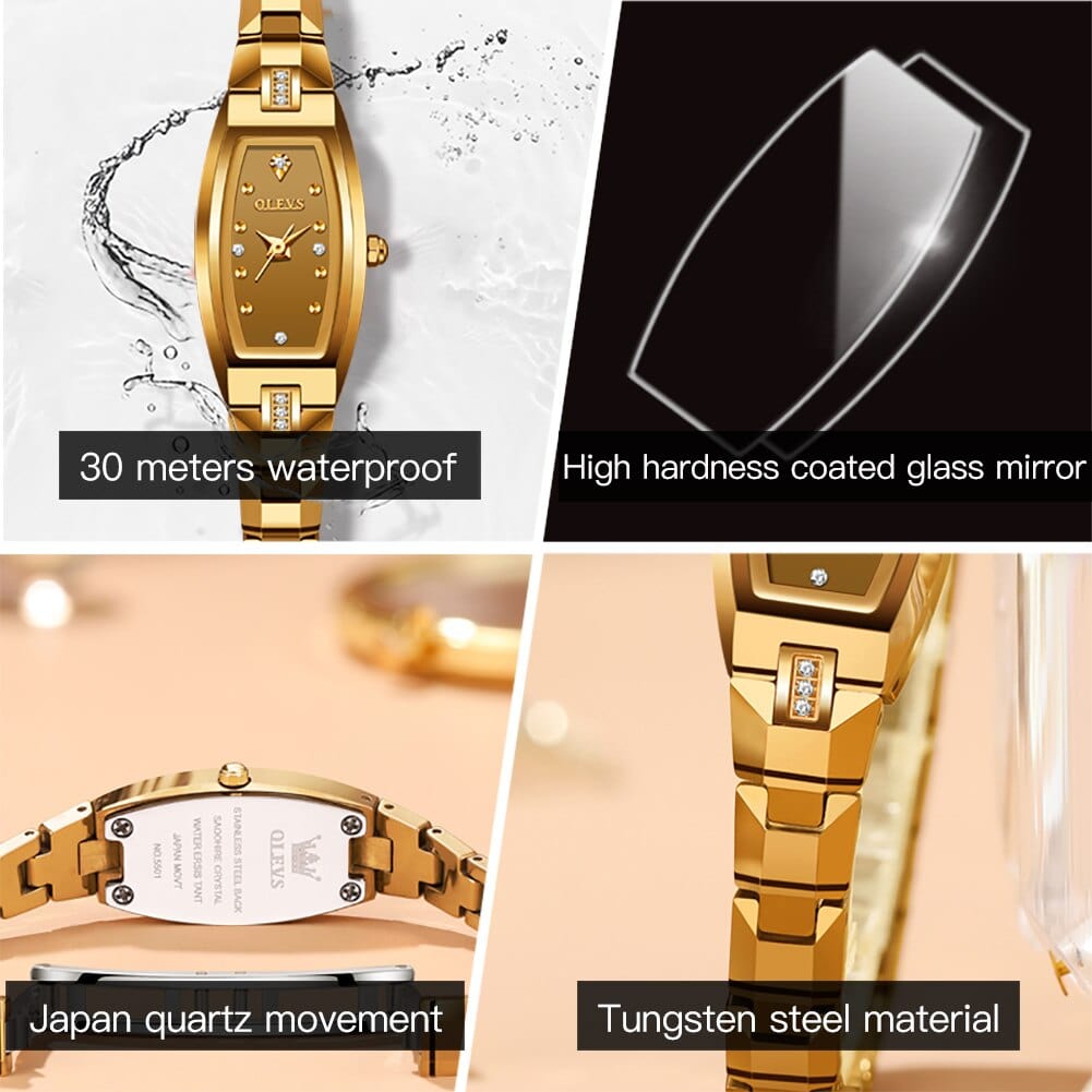 Showroom-Cadeau Montre luxe dorée étanche en acier inoxydable
