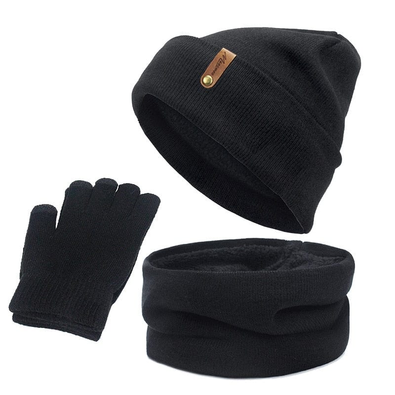 Showroom-Cadeau Noir Bonnet écharpe gants en coton
