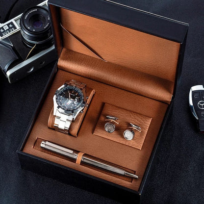 Showroom-Cadeau Noir Coffret cadeau, montre et boutons de manchettes