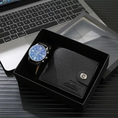 Showroom-Cadeau Noir Coffret cadeau montre et portefeuille marron