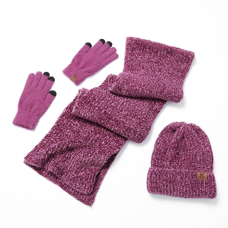 Showroom-Cadeau Violet Ensemble bonnet et écharpe en laine tricotée