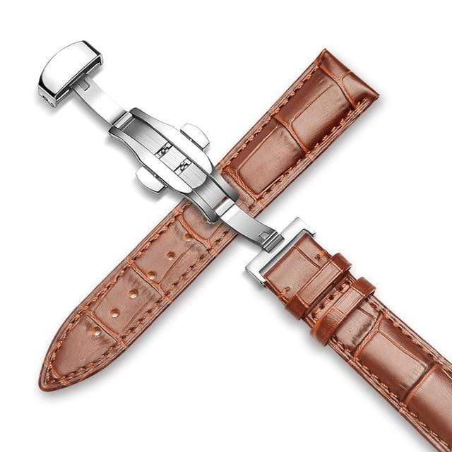 showroomcadeau bracelet en cuir Argent-marron clair / 13mm Bracelet de montre en cuir