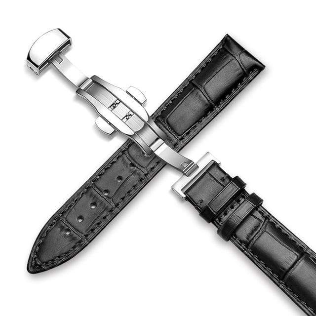 showroomcadeau bracelet en cuir Argent-Noir-A / 14mm Bracelet de montre en cuir