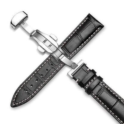 showroomcadeau bracelet en cuir Argent-Noir-A3 / 18mm Bracelet de montre en cuir