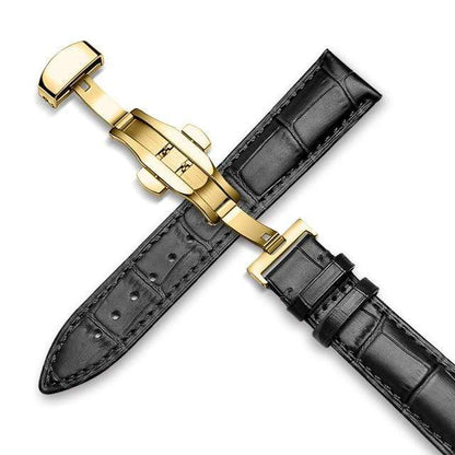 showroomcadeau bracelet en cuir Or-Noir-A / 22mm Bracelet de montre en cuir