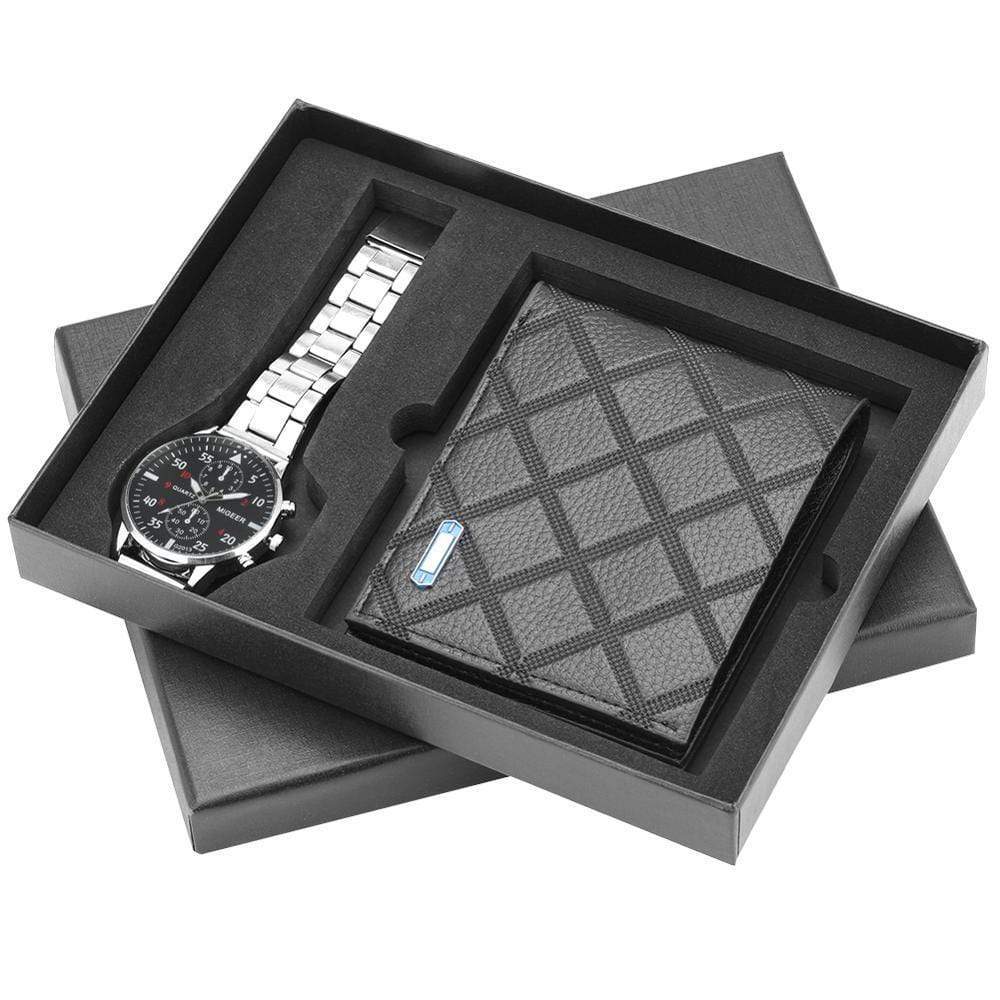 showroomcadeau coffret cadeau Montres quartz bracelet en acier inoxydable portefeuille en cuir