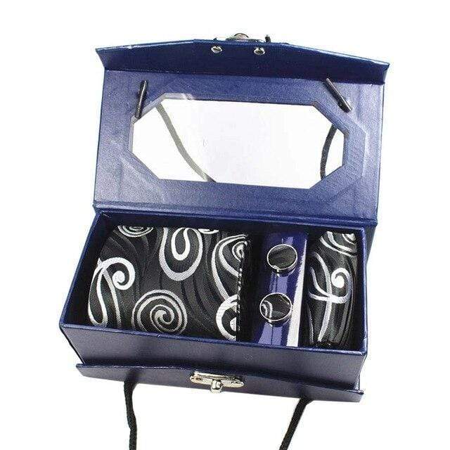 showroomcadeau coffret cravate Argent Cravate mouchoir et manchette assortis