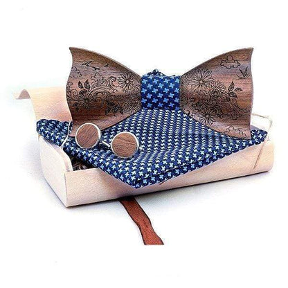 showroomcadeau coffret cravate Bleu-C1 Nœud papillon en bois,3D nœud papillon en bois