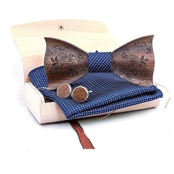 showroomcadeau coffret cravate Bleu-C2 Nœud papillon en bois,3D nœud papillon en bois