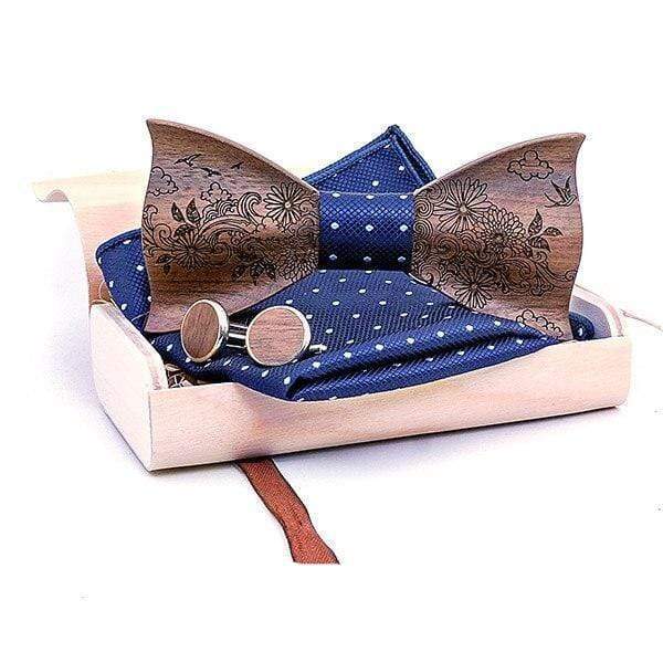 showroomcadeau coffret cravate Bleu-C4 Nœud papillon en bois,3D nœud papillon en bois