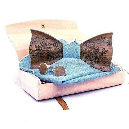 showroomcadeau coffret cravate Bleu-C6 Nœud papillon en bois,3D nœud papillon en bois