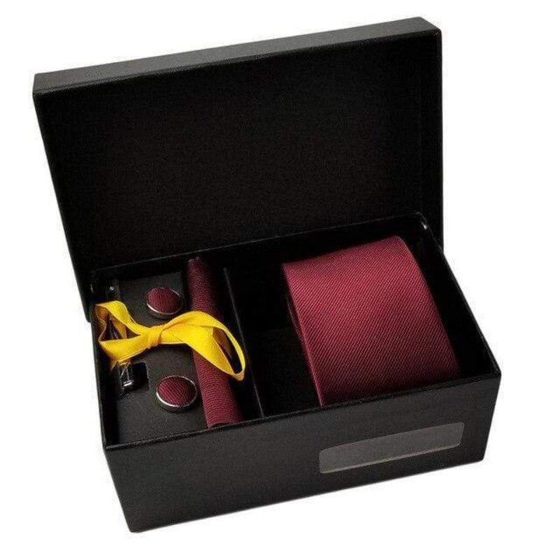 showroomcadeau coffret cravate Bordeaux Cravate mouchoir broche boutons de manchette mode hommes